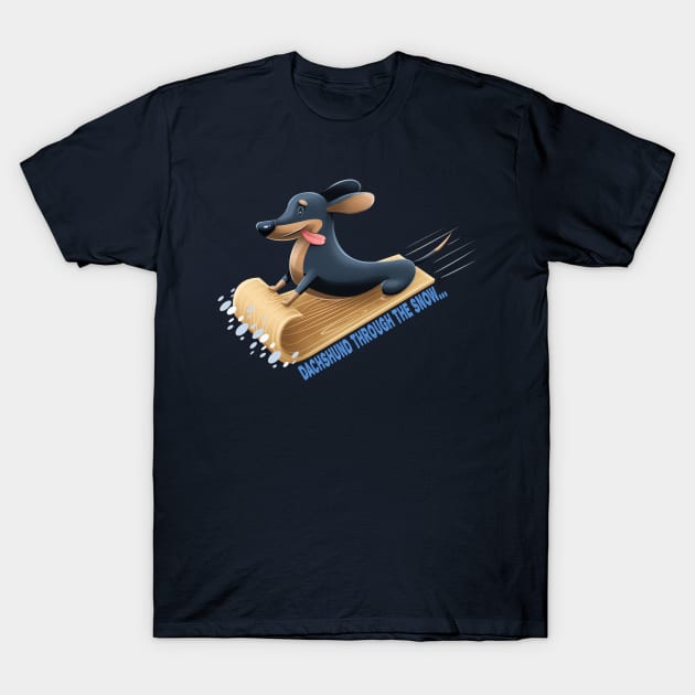 Dachshund through the Snow T-Shirt by Art by Angele G